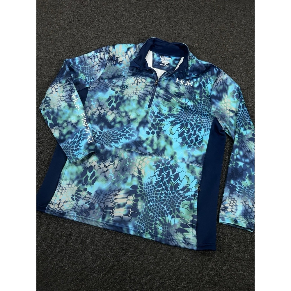 Huk Performance Fishing 1/4 Zip Blue Kryptek Neptune Pullover Sweatshirt Mens XL